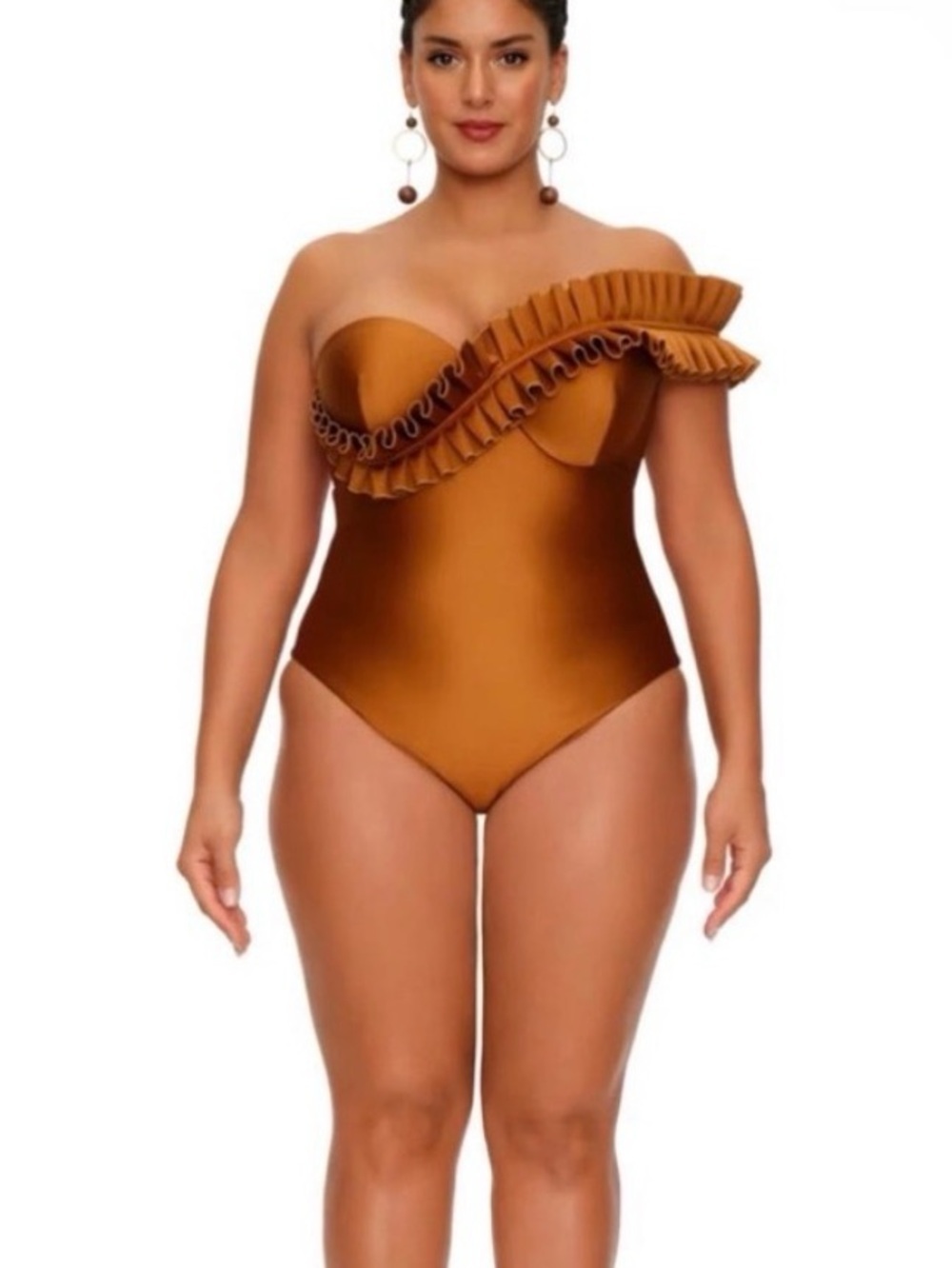 Andrea Iyamah Wine One-Shoulder Ruffle One-Piece Unique Swimsuit Size XXL